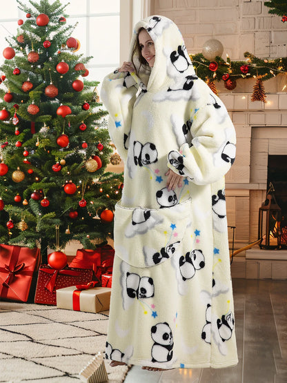 Oversized Blanket Hoodie for Adults Long Women Men Clothes Winter Thicken Fluffy Wearabled Hooded Blanket Warm Flannel Blankets