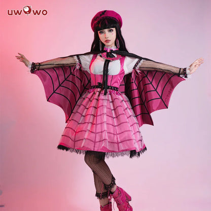 IN STOCK UWOWO Draculauraa Cosplay Costume Pink Suit Vampiree Female Little Devil Cosplay With Cape Hat Halloween Costumes Top