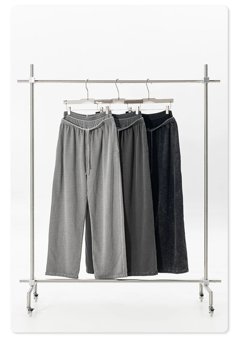 ZODF Retro Women Washed 370gsm Straight Pants Vintage Girls Female Loose Double Waist Wide Leg Cotton Trousers HY1150