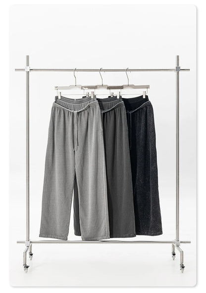 ZODF Retro Women Washed 370gsm Straight Pants Vintage Girls Female Loose Double Waist Wide Leg Cotton Trousers HY1150