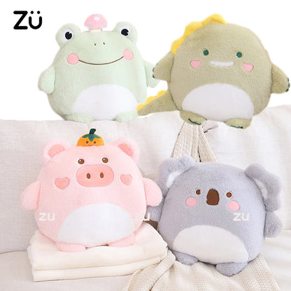 ZU Cute Stuffed Animal Frog Dino Koala Plush Pillows 2-in-1 Soft Coral Fleece Pillow Blanket Car Sofa Back Cushions Xmas Gift