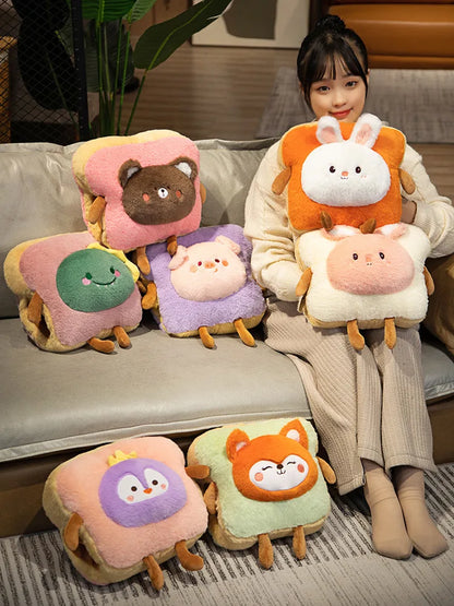 Plush Bread Pillow Kawaii Food Pig Rabbit Fox Toast Soft Doll Hand Warmer Home Decoration Cushion Kids Toys Birthday Gift