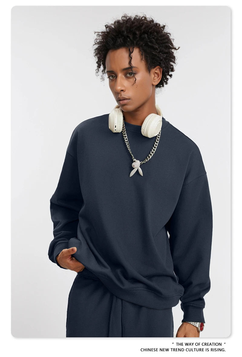 ZODF Fashion Autumn Men Solid 360gsm Sweatshirt Unisex Solid Loose Sport O Neck Pullovers Brand Clothes HY0938