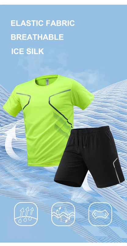 Chrlck Men’s Quick Drying Breathable Running and Hiking 2-Piece Outdoor Sports Set