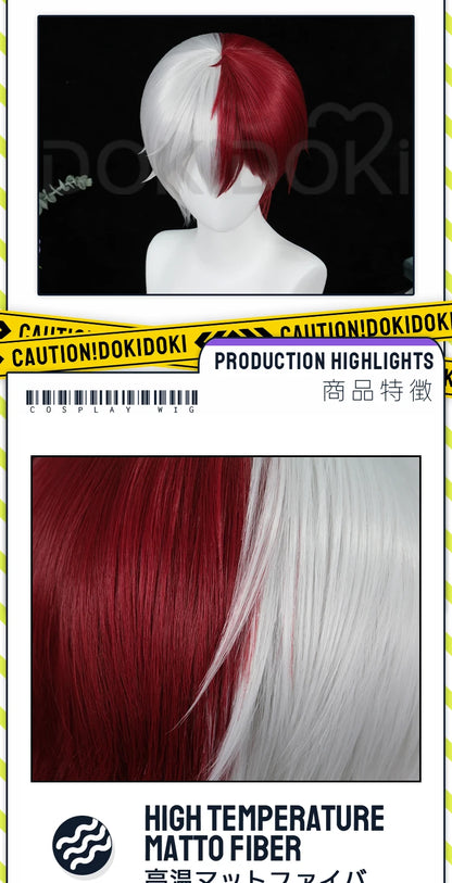 IN STOCK Todorokii Shotoo Wig Anime Cosplay DokiDoki Todorokii Shotoo Cosplay Men 32cm Red White Hair Heat Resistant Free Cap