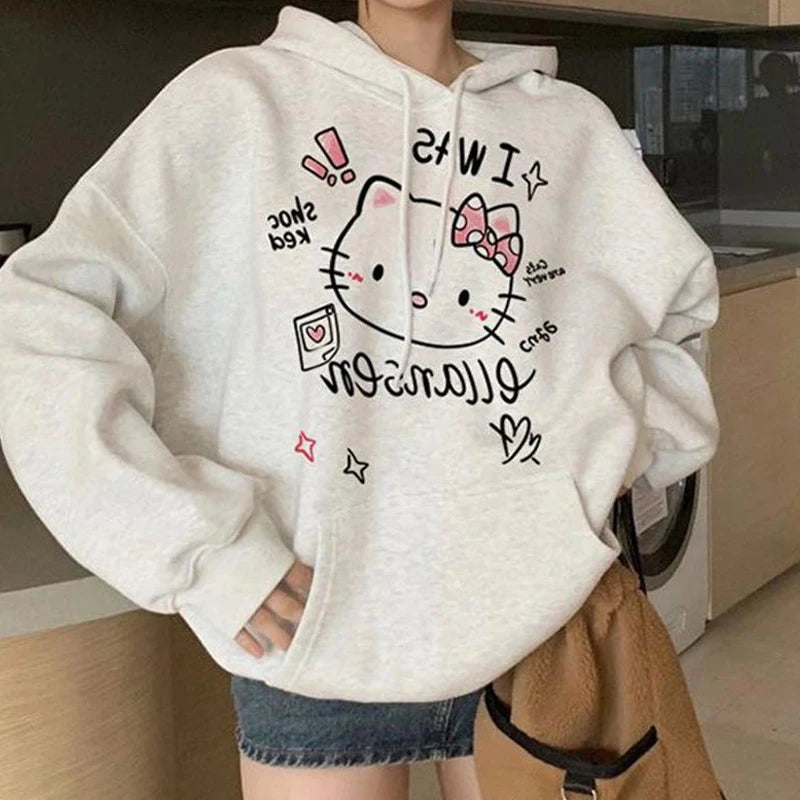 2025 Japanese Anime Hoodies Luxury Brand Sanrio Hello Kitty Pattern Sweatshirt Women Fashion Y2K Gothic Street Outerwear Tops