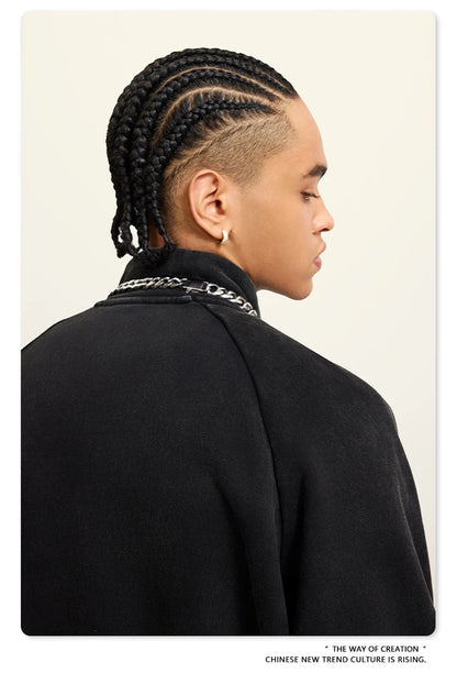 ZODF Retro Winter Men Washed Fleece Zipper Jackets Unisex Loose Oversized 400gsm Raglan Sleeve Coats Streetwears HY0649