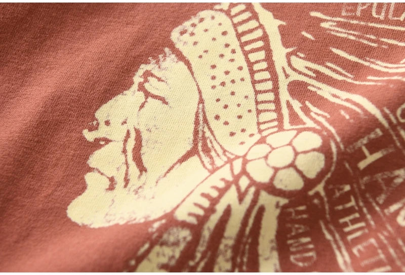 Autumn New American Retro Long Sleeve O-neck Indian Printed T-shirt Men's Fashion 100% Cotton Washed Casual Bottoming Tops