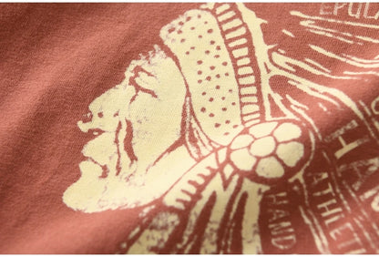 Autumn New American Retro Long Sleeve O-neck Indian Printed T-shirt Men's Fashion 100% Cotton Washed Casual Bottoming Tops