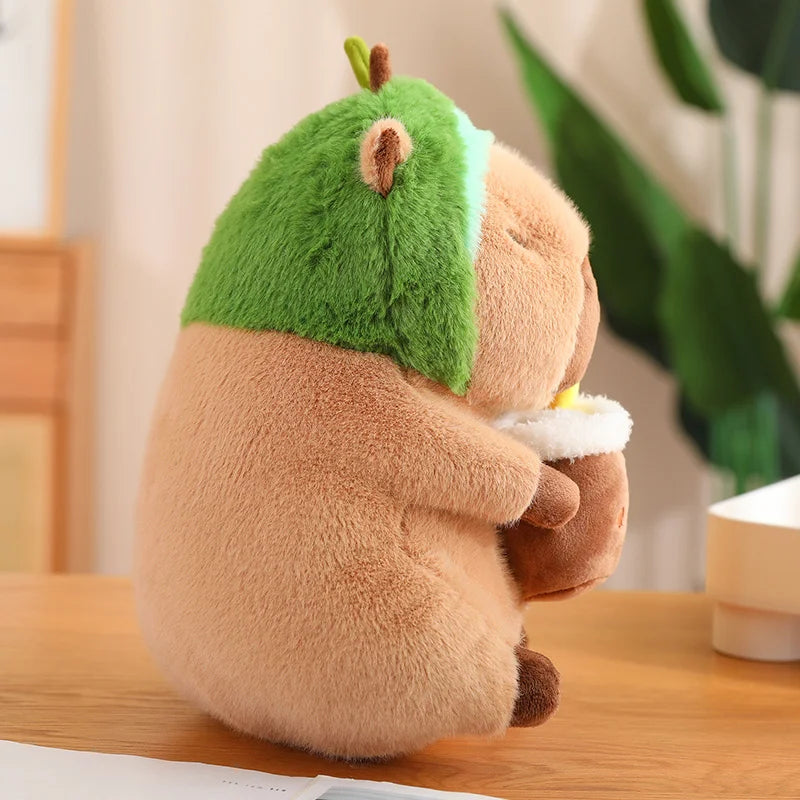 Cute Stuffed Capybara Plush Toy Holding Boba Tea Flower Capybara Plushies Cosplay Bread Dino Avocado Lovely Teddy Girl Gift