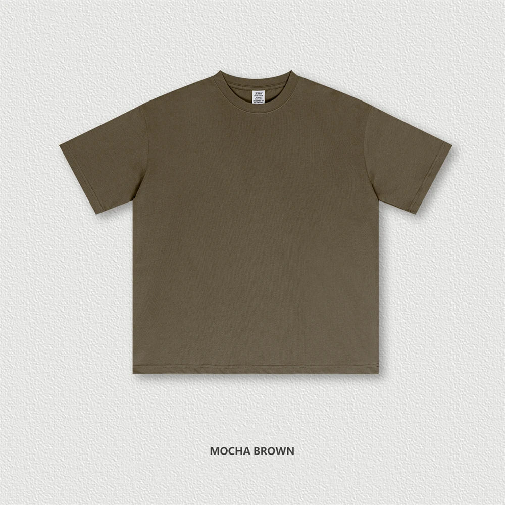 ZODF New 2025 Spring Summer 235gsm Solid Cotton T-Shirts For Men Women Unisex Loose Basic T Shirt Tees Brand Tops HY0970