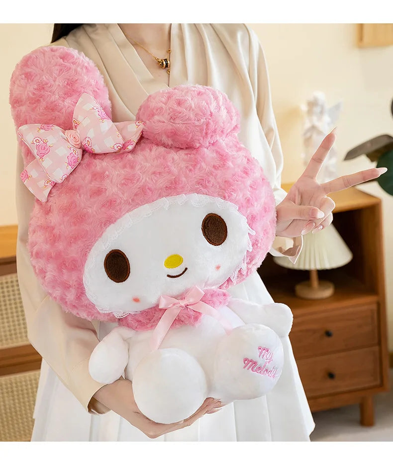 30cm/60cm Aoger Hello Kitty Kawaii Rose My Melody Cartoon Stuffed Animals Soft Plush Doll Companion Toy Children Birthday Gift