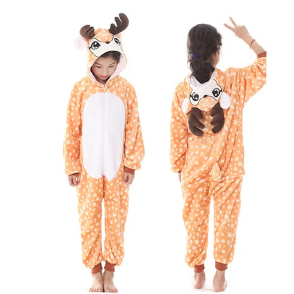Kigurumi Kids Unicorn Fox Pajamas Winter Soft Warm Toddler Boy Jumpsuit Teen Girl Pijamas Zipper Hooded Animal Cosplay Costumes