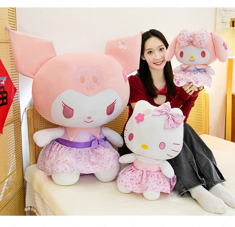 New Sanrio Pink Peach Hello Kitty Plush Toy Cat Doll Kuromi My Melody Stuffed Animal for Girls Birthday Xmas Gift Soft Cute Kids