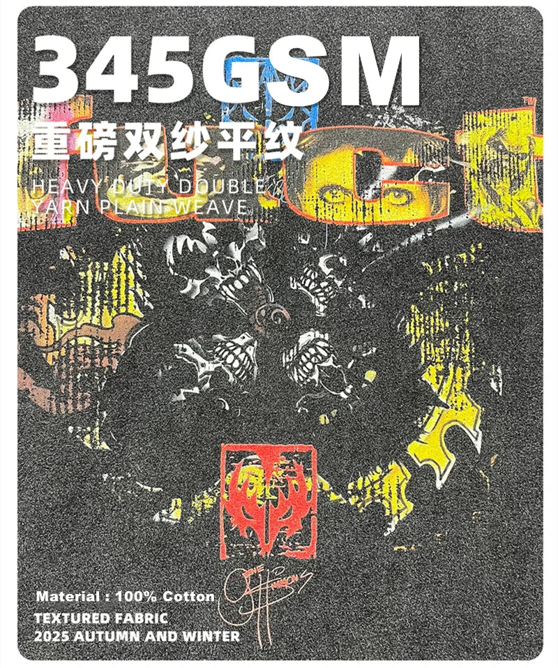 ZODF Retro 2025 Autumn Men 345gsm Washed Full Sleeve T-Shirts Unisex Heavy Weight Punk Style Printing Cotton T Shirt HY0012