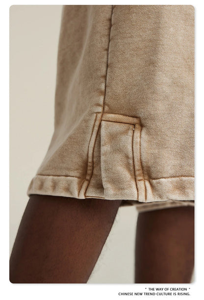 ZODF 2024 Summer Men 350gsm Washed Cotton Shorts Unisex Retro High Street Loose Side Slit Short Pants Streetwears HY0839