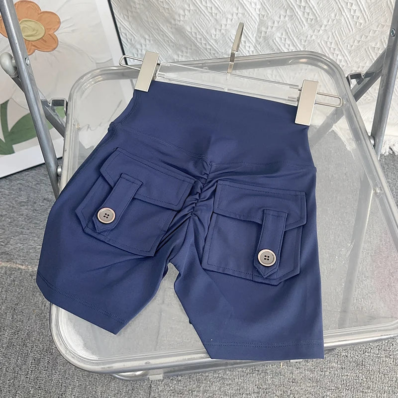 Nude High Waist Peach Butt Sport With Pocket Yoga Shorts Leggings Quick Drying Gym Training  Cycling Outdoor sports Shorts