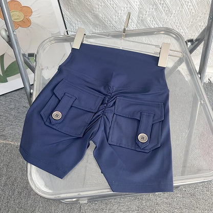 Nude High Waist Peach Butt Sport With Pocket Yoga Shorts Leggings Quick Drying Gym Training  Cycling Outdoor sports Shorts