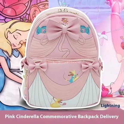 2024 New Loungefly Disney Cinderella Backpack Pink Commemorative Backpack Cute Kids Backpack Girls Backpack Casual Bag Gift