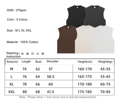 ZODF Trendy Men Summer Solid Cotton Tank Tops Unisex Oversized 275gsm Patchwork Sleeveless Tees Vests HY1051