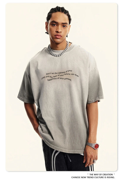 ZODF Summer High Street Printing T-Shirts For Men Unisex Retro Washed 250gsm Ripped Cotton T Shirt Brand Tops HY0858