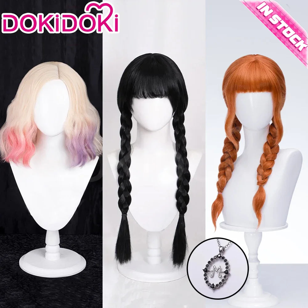 IN STOCK Wednesdayy Agnes Enidd Morticiaa Wig Anime DokiDoki Women Halloween Cosplay Long Hair High Heat Resistant Free Wig Cap
