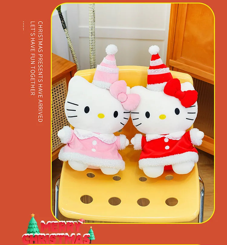 New Sanrio Hallo Kitty Plush Toy Doll Pillow Christmas Kt Cat Plush Toy Cute Hat Kitty Doll Katie Cat Pillow Girl Holiday Gifts