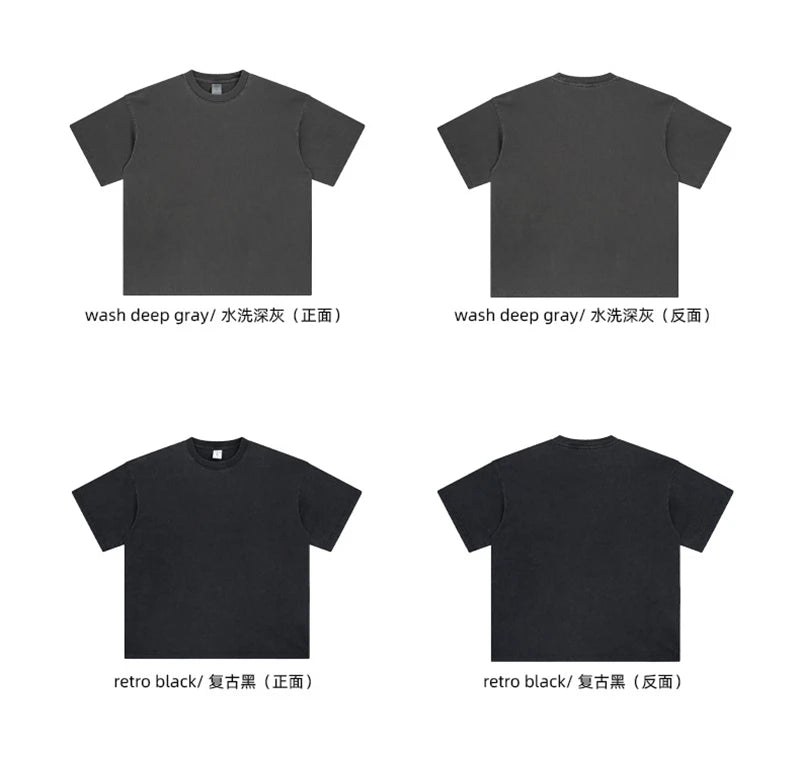 ZODF Men 2024 Retro Summer Washed Solid Cotton T-Shirts Unisex Retro Loose High Street 250gsm Basic Tees Streerwears HY0075