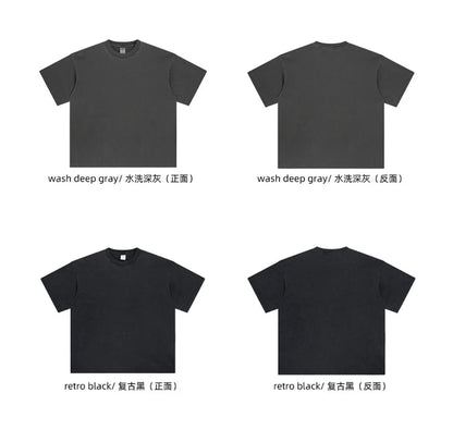 ZODF Men 2024 Retro Summer Washed Solid Cotton T-Shirts Unisex Retro Loose High Street 250gsm Basic Tees Streerwears HY0075