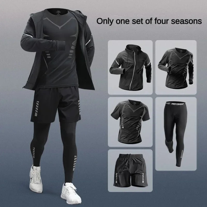 3-7pcs Men’s Ice Fiber Quick-Dry Running Fitness Tracksuit Full Set for Marathon Training Cycling Jogging Gym Sweatpants