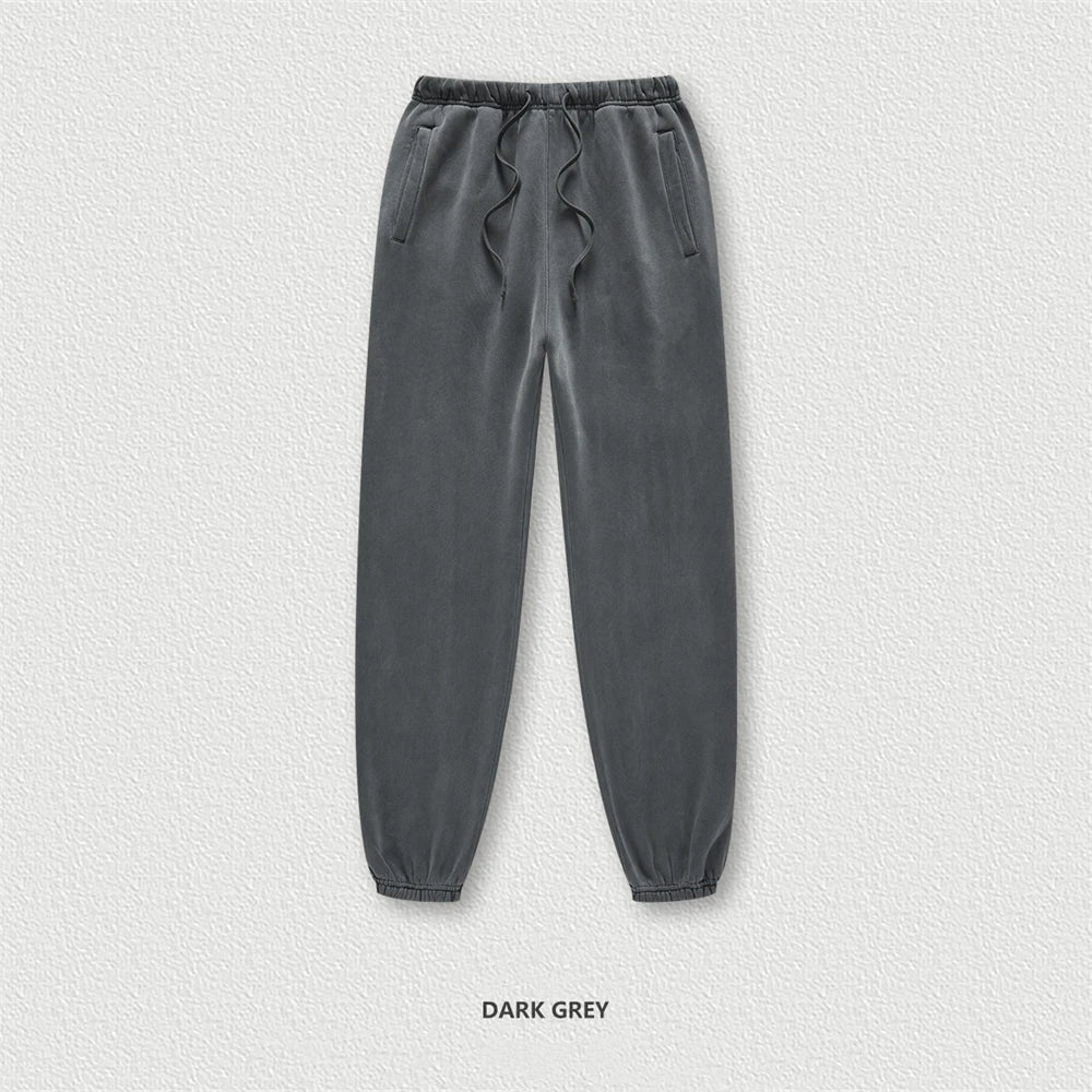 ZODF 2025 Autumn Winter Men’s Washed Fleece Sweatpants 355gsm Loose Retro Joggers Streetwear HY0653 - Dark Grey / XXL