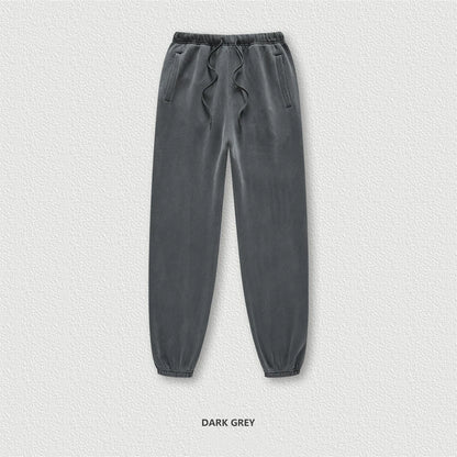 ZODF 2025 Autumn Winter Men’s Washed Fleece Sweatpants 355gsm Loose Retro Joggers Streetwear HY0653 - Dark Grey / XXL