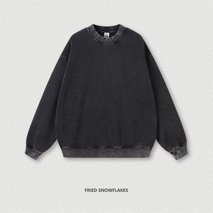 ZODF New Men Winter 355gsm Washed Fleece Sweatshirts Retro Unisex Oversized Solid O-Neck Warm Pullovers Coat Streetwears HY0639