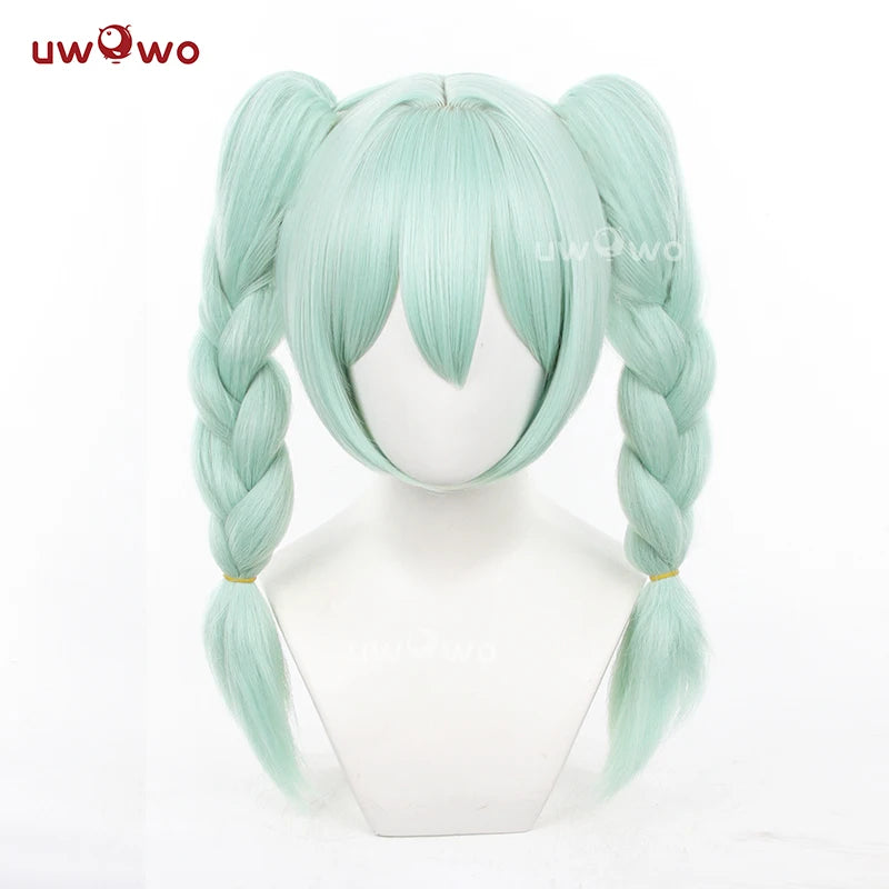 UWOWO V Singerr Mikku Cute Bunny Women Cosplay Wig With Ponytails Light Green Hair 45CM