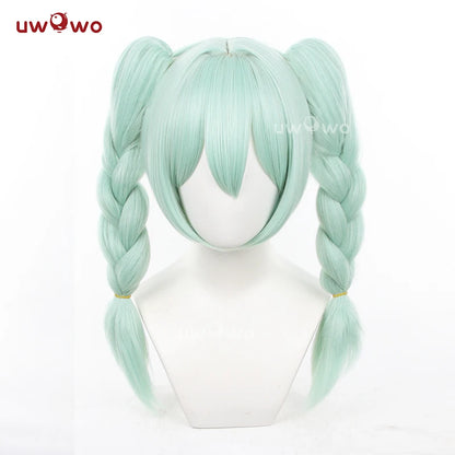 UWOWO V Singerr Mikku Cute Bunny Women Cosplay Wig With Ponytails Light Green Hair 45CM
