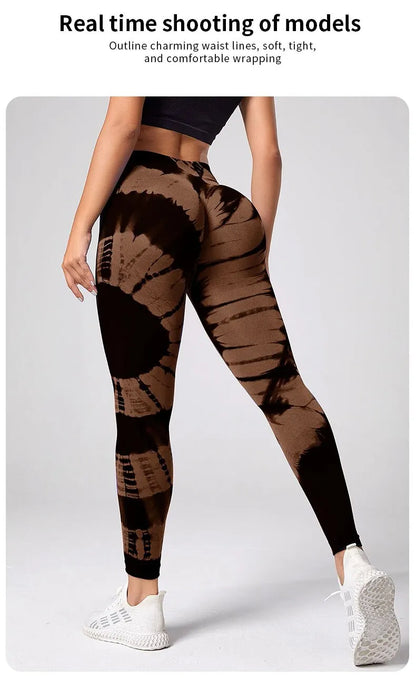 Seamless High Waist Tie Dye Leggings for Women Yoga Fitness Butt Lifting Workout Tights