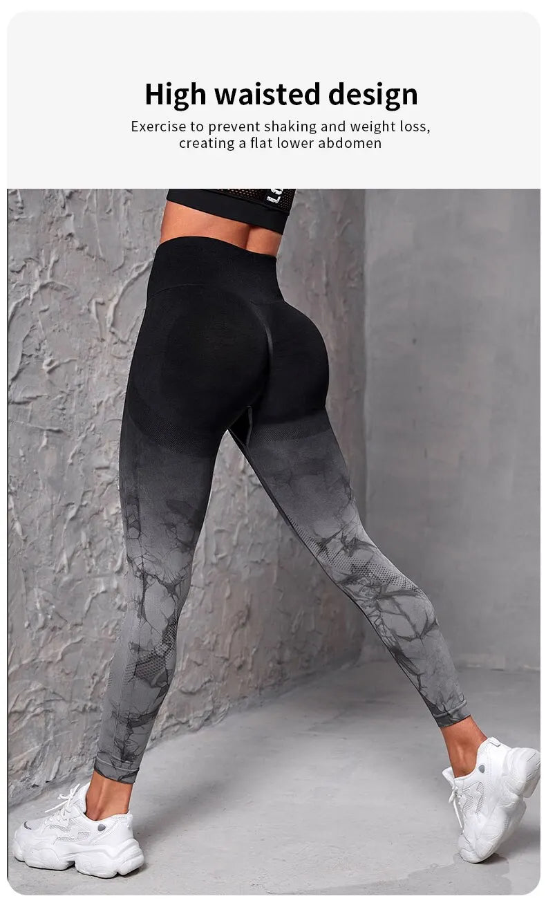 The Codex Women’s Seamless High Waist Push-Up Yoga & Running Leggings Scrunch Tie-Dye Gym Workout Pants - black / S