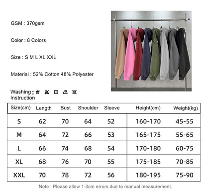 ZODF New 2025 Winter Man's Fleece Zipper Hoodies Unisex Retro 370gsm Loose Boxy Batik Washed Hooded Coats Sweatshirts HY1164