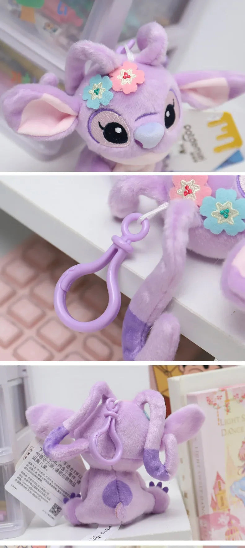 Hot Kawaii Disney Stitch Angel Plush Stuffed Toys Purple Anime Lilo&Stitch Doll Cute Keychain Pendant Birthday Gift For Kid Girl