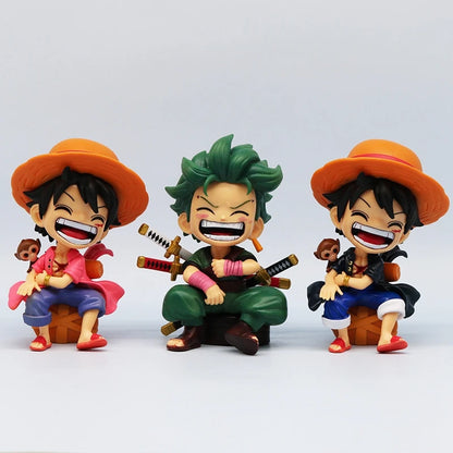 13cm One Piece Anime Figure Sitting Laughing Luffy Action Figures Kawaii Sanji Zoro Figurine Room Car Ornaments Collection Toys