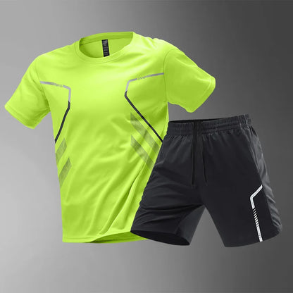 Chrlck Men’s Quick Drying Breathable Running and Hiking 2-Piece Outdoor Sports Set