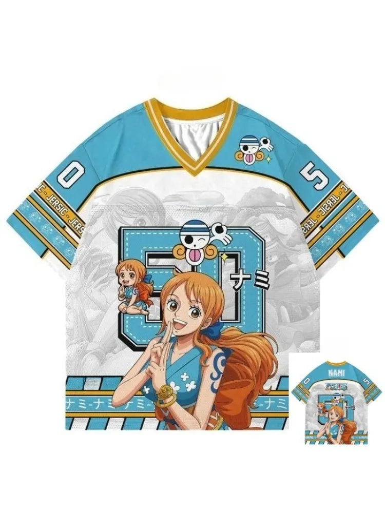 50 Jersey One Piece Nami Anime Y2k Korean Style Kpop Baseball Hockey T-shirt Fashion Streetwear Anime Daily Unisex Tops Tees