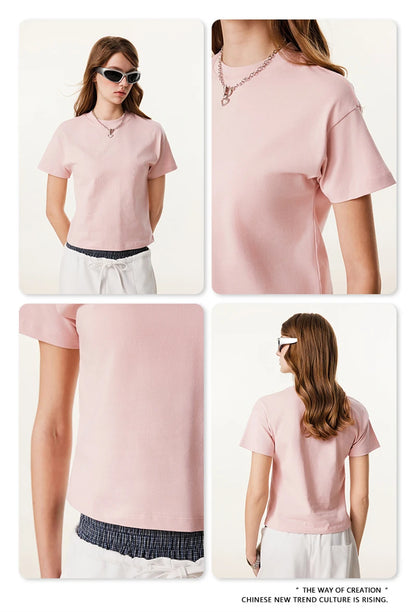 ZODF Women 2025 Summer 255gsm Cotton T-Shirts Hotsweet Girls Casual Solid Comfortable Sport T Shirt Brand Tops HY0978