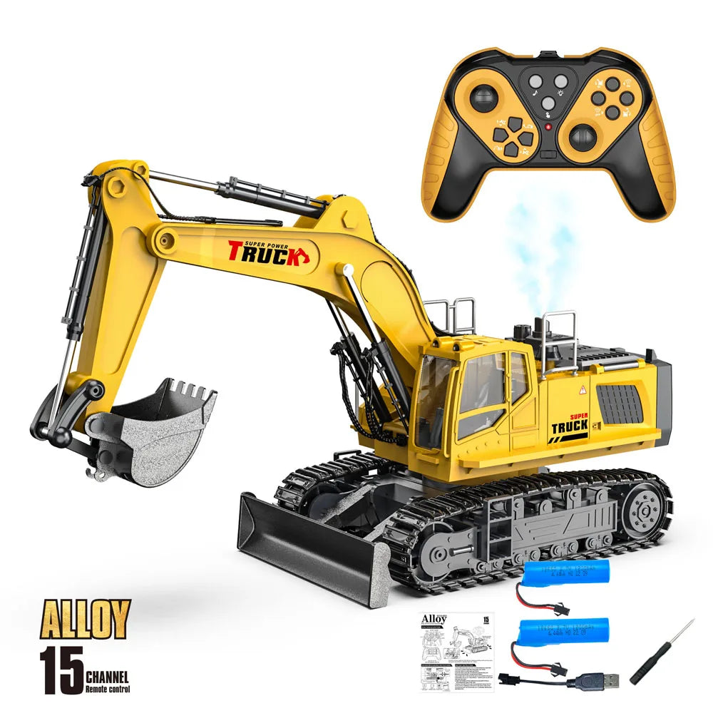 Alloy RC Excavator Truck Toy Remote Control Engineering Vehicle Electric Construction for Kids Boys Birthday Gift