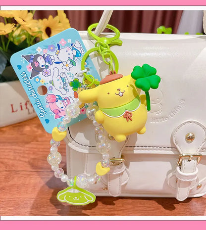 Sanrio Cartoon Animal Kuromi Pompom Purin Cinnamoroll Melody Pachacoo Pendant Keychain Key Ring Action Figure Model Toy Gifts