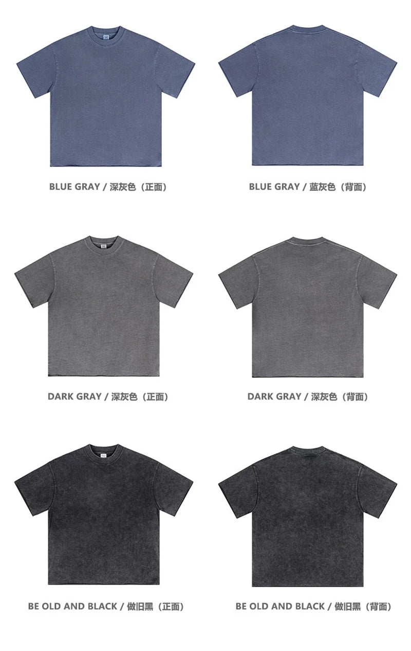 ZODF Retro 2024 Summer Men Washed Cotton T-Shirts  Unisex Women 310gsm Distressed Hem Loose Edge T Shirt Brand Tees HY0808