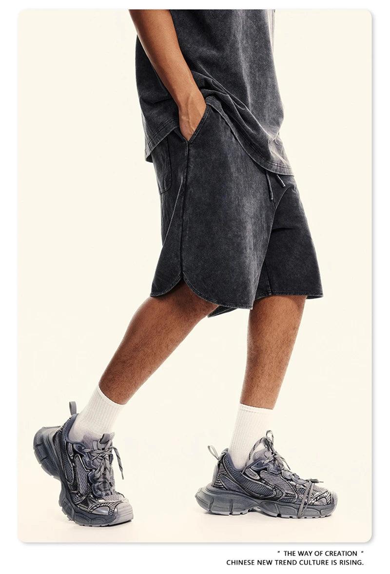 ZODF New 2024 Men Washed Plush Cotton Shorts Unisex Couple Loose 358gsm Distressed Comfortable Short Pants Streetwears HY0807