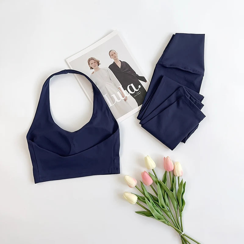 Women’s 2pcs High Stretch Yoga Sports Bra and Legging Set Comfortable Workout Activewear - Night Sea / S