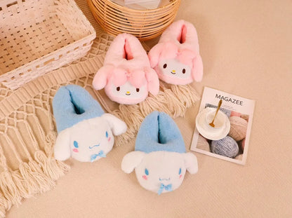 New Sanrio Kuromi Melody Hellokitty Bag Root Cotton Slippers Winter Indoor Warm Cotton Shoes Adult Plush Cotton Slippers