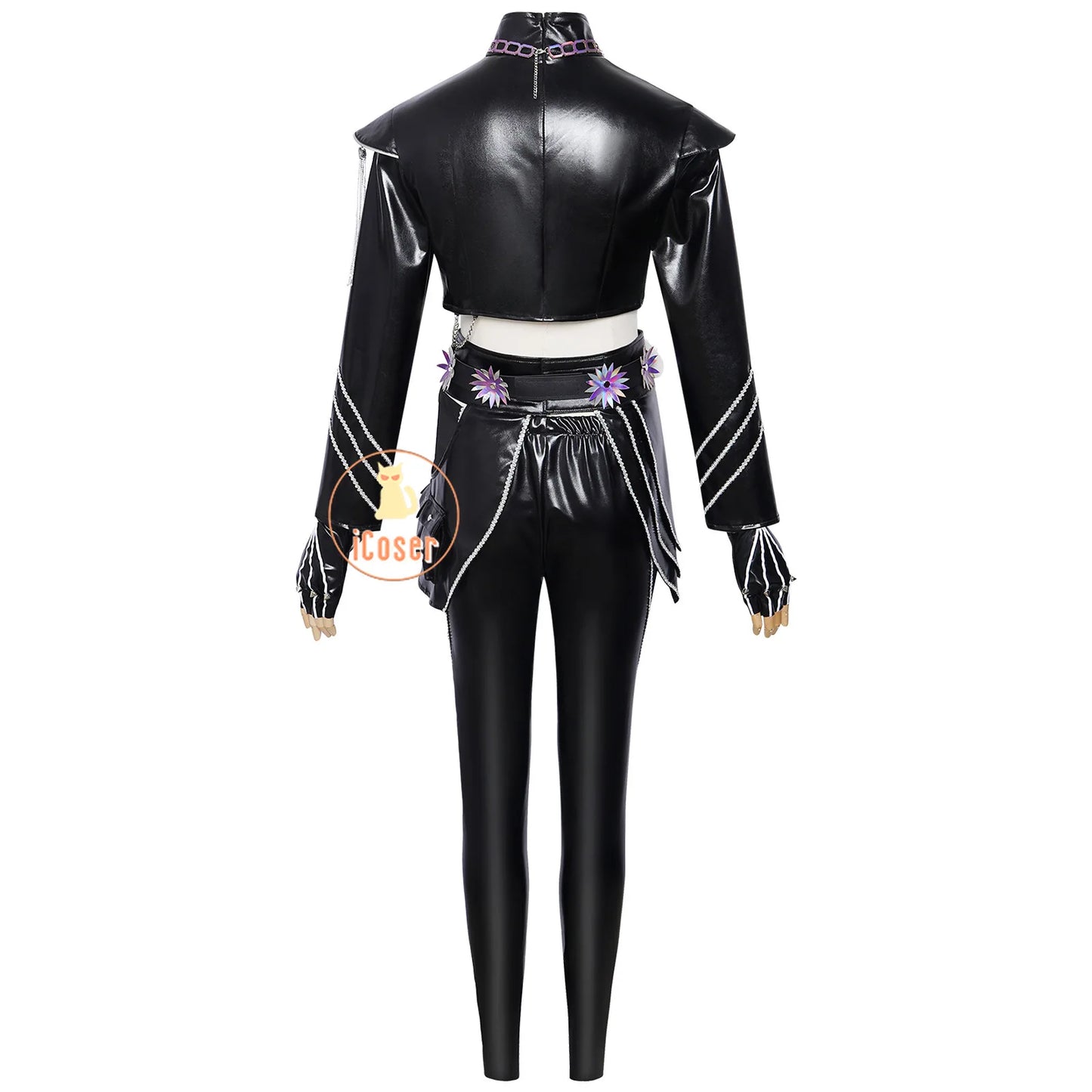 KPop Demon Hunters Rumi Cosplay Costume Black Leather Combat Uniform Necklace Gothic Punk Huntrix Halloween Women Girls iCoser